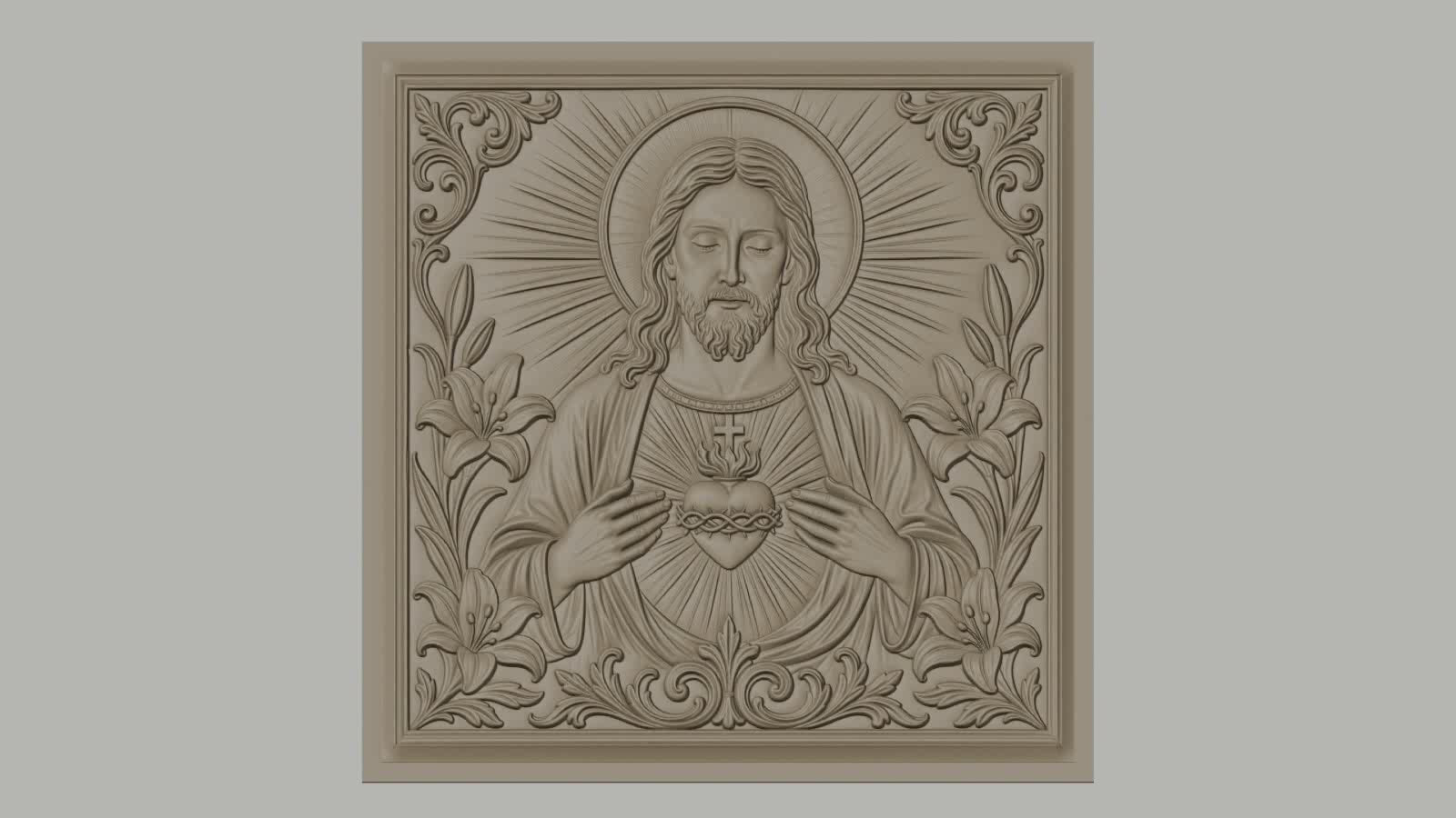 Fichier CNC & impression 3D Jésus Christ, cœur sacré, lys et ornements, haute qualité relief STL