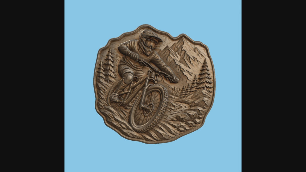CNC & impression 3D relief vélo de montagne, cycliste downhill, déco sport outdoor, STL très haute qualité
