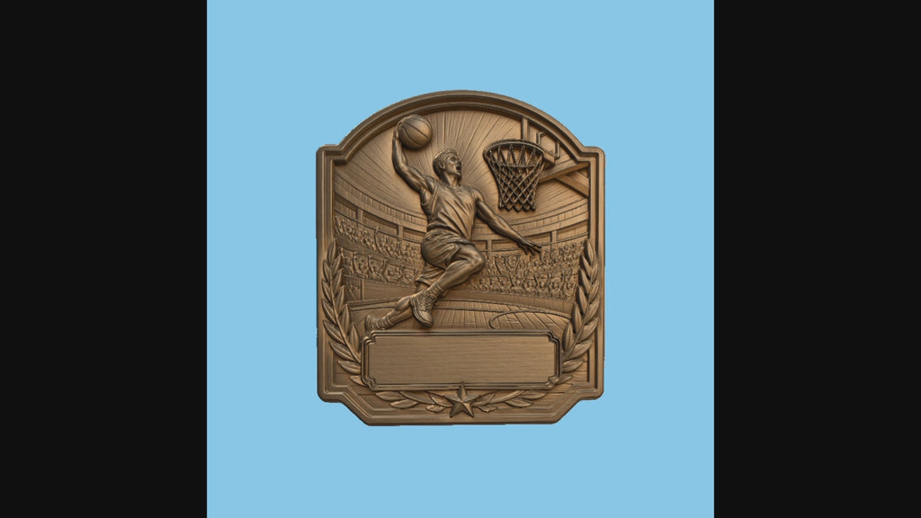 CNC & impression 3D trophée basket avec joueur dunk, panier et plaque à personnaliser, fichier STL très haute qualité