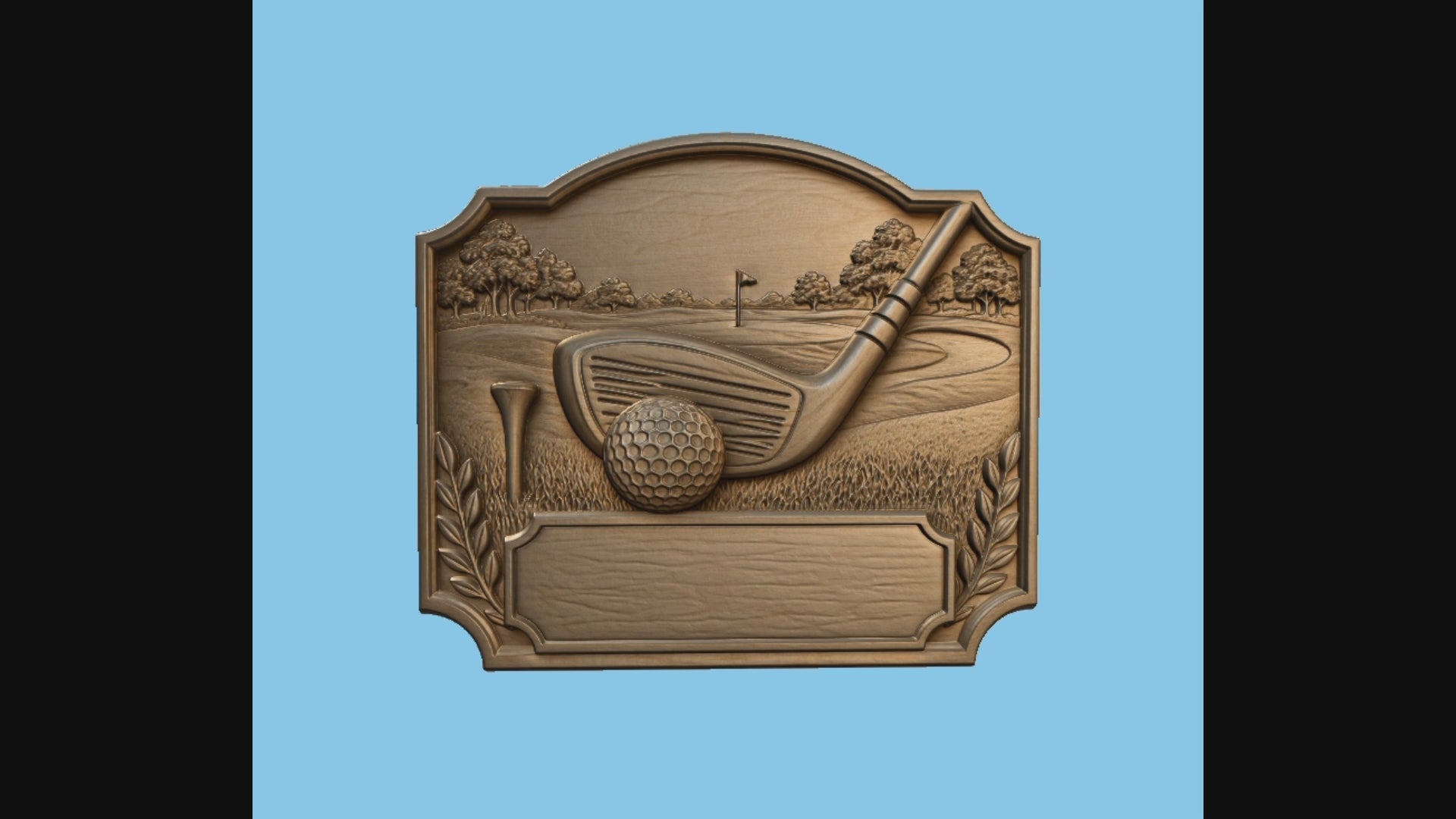 CNC & impression 3D relief golf avec club, balle, tee et plaque à personnaliser, fichier STL très haute qualité