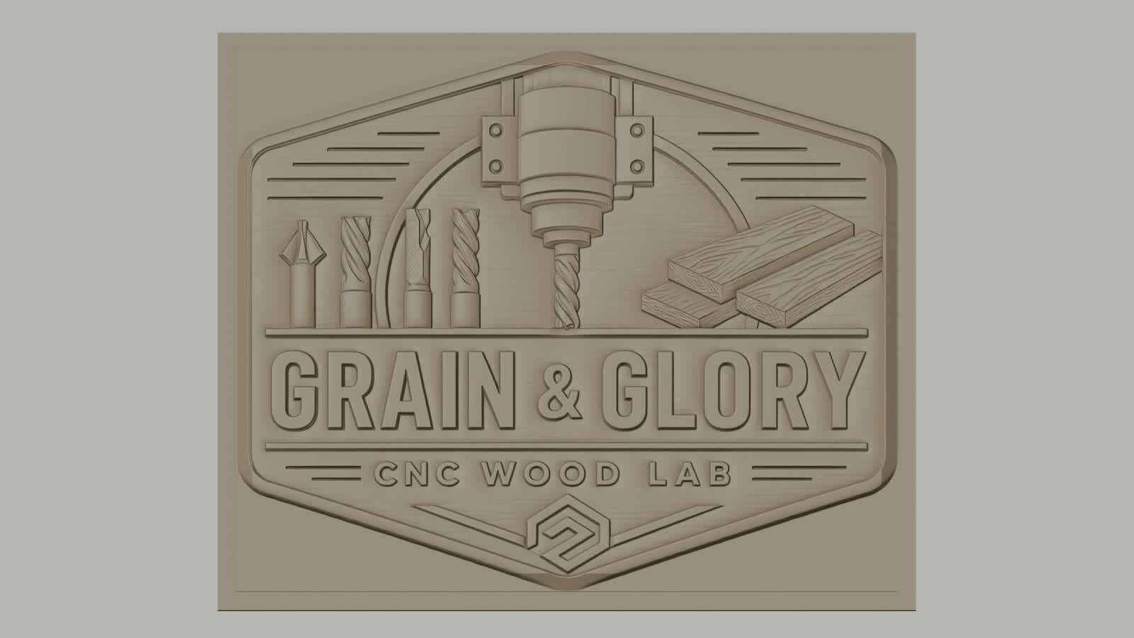 Fichier CNC & impression 3D logo grain et glory, fraises CNC et planches de bois, haute qualité relief STL