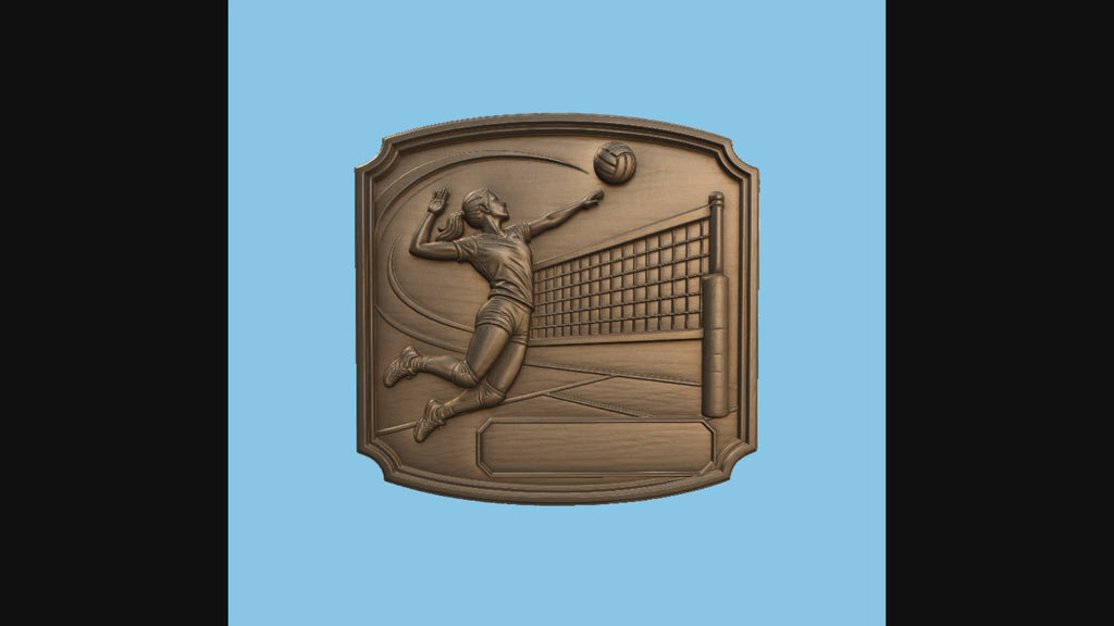 CNC & impression 3D relief volleyball joueuse à personnaliser, trophée sport plaque murale bois, fichier STL très haute qualité