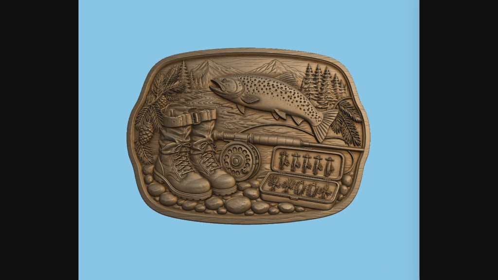CNC & impression 3D relief pêche à la truite, fly fishing, décor pêcheur, fichier STL très haute qualité