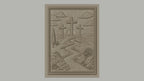 Fichier CNC & impression 3D scène chrétienne, croix sur colline avec rivière et arbres, haute qualité relief STL