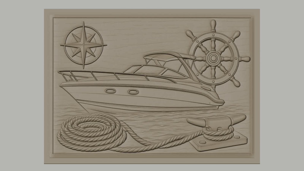 Fichier CNC & impression 3D bateau de plaisance, gouvernail, boussole, corde et taquet, haute qualité relief STL