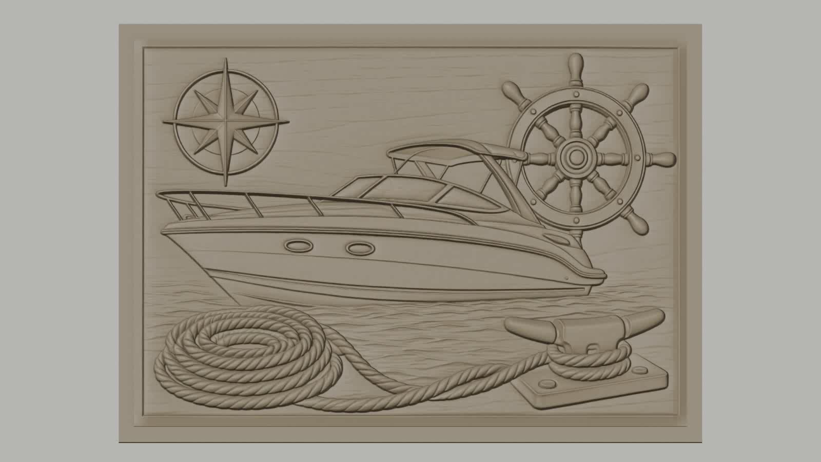 Fichier CNC & impression 3D bateau de plaisance, gouvernail, boussole, corde et taquet, haute qualité relief STL