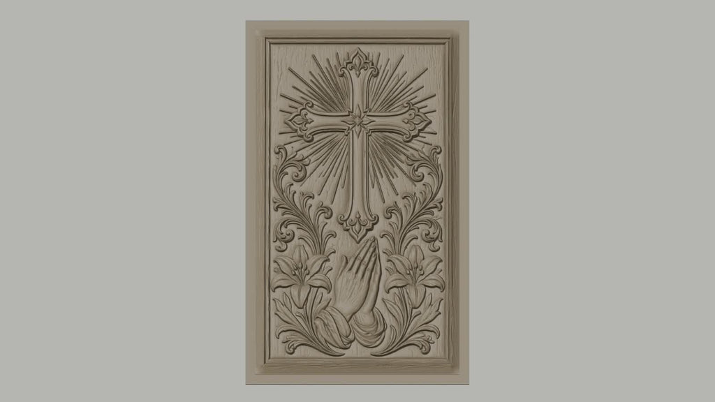 Fichier CNC & impression 3D religieux, croix, mains en prière et lys, haute qualité relief STL