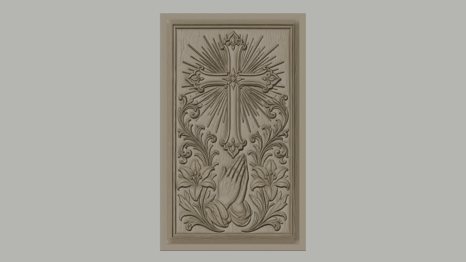 Fichier CNC & impression 3D religieux, croix, mains en prière et lys, haute qualité relief STL