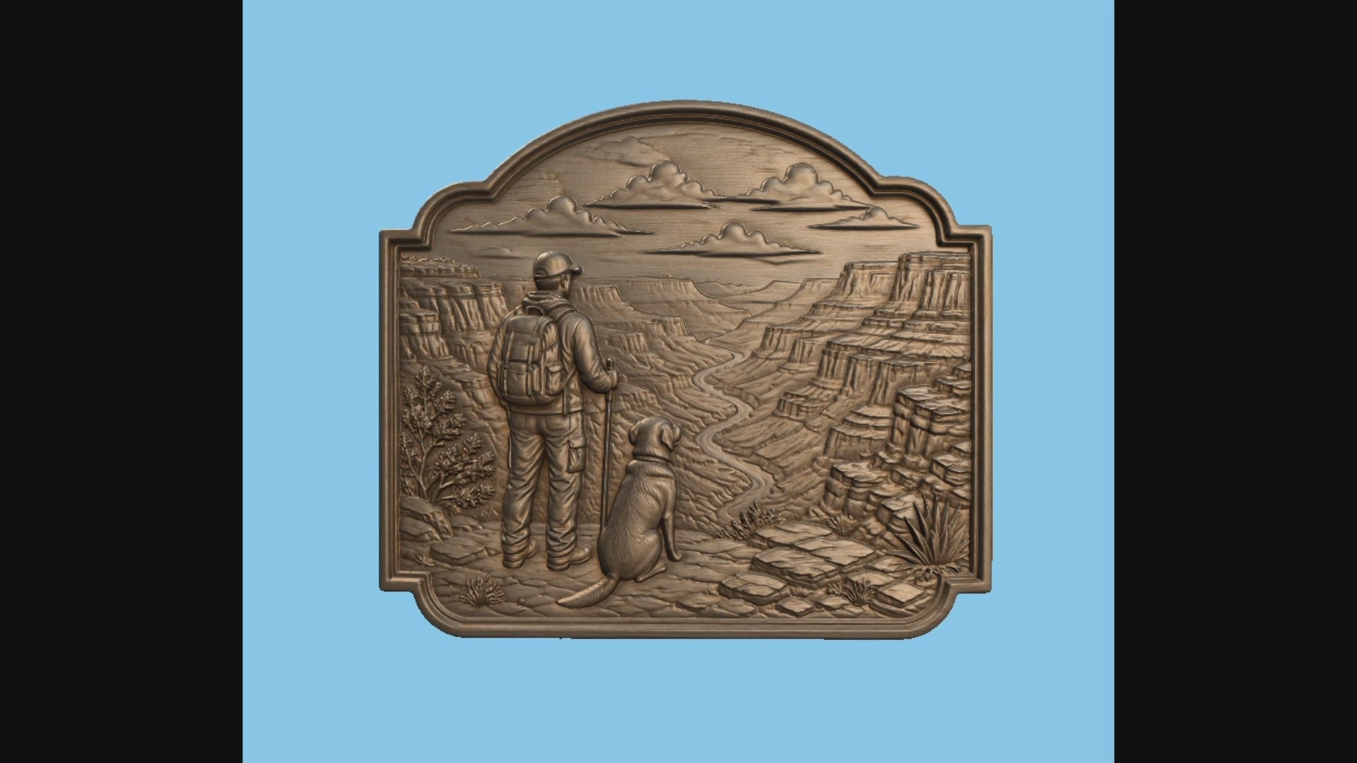 Relief randonneur avec chien canyon CNC & impression 3D, fichier STL paysage nature, STL de très haute qualité