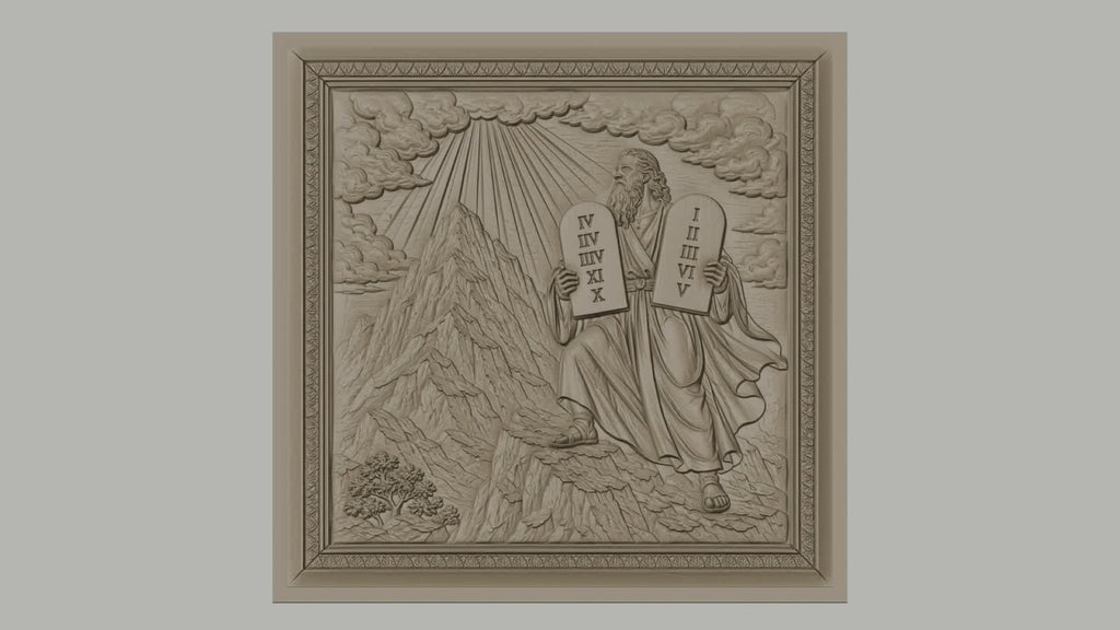 Fichier CNC & impression 3D Moïse et les dix commandements, scène biblique sur montagne, haute qualité relief STL