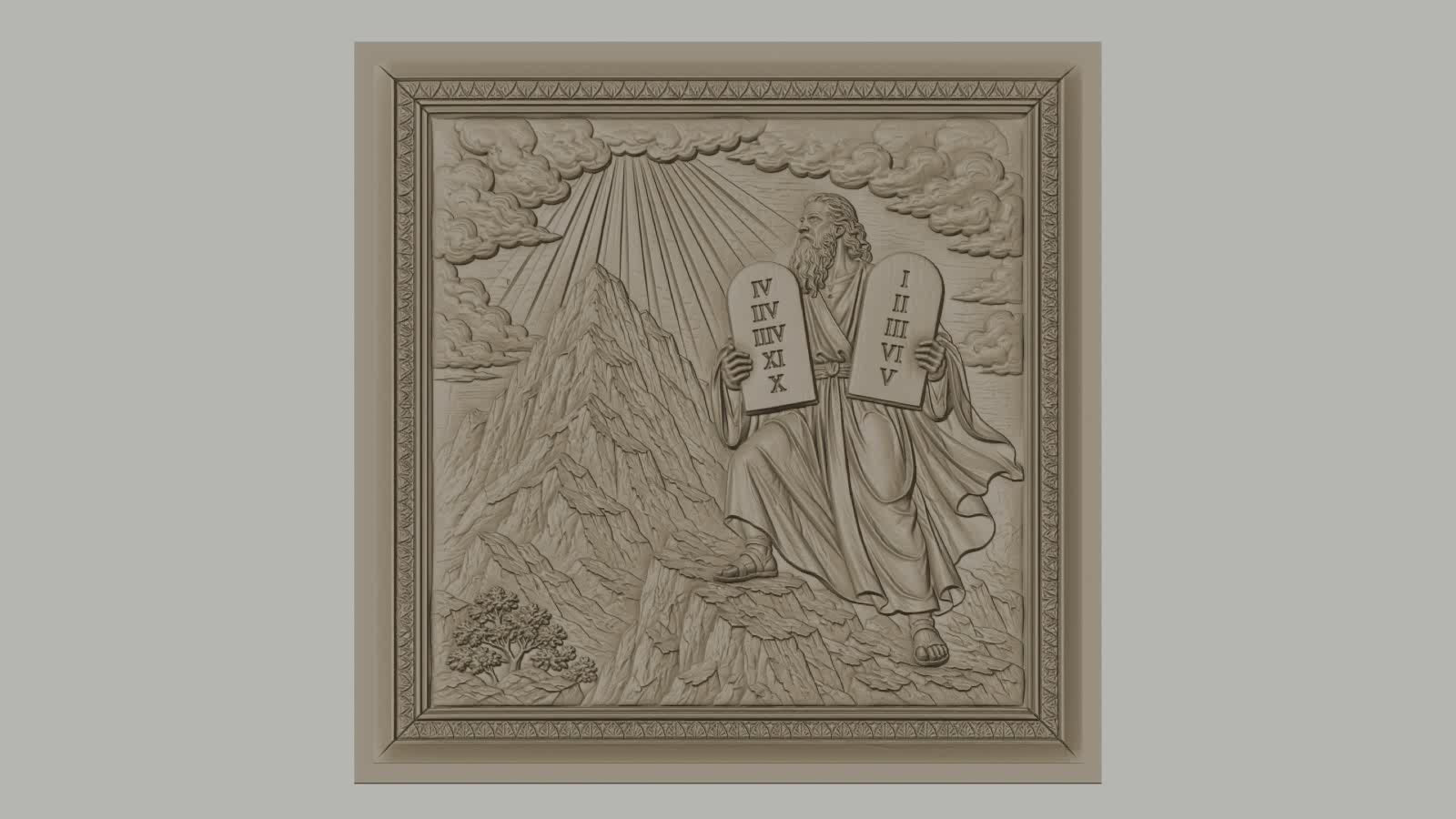 Fichier CNC & impression 3D Moïse et les dix commandements, scène biblique sur montagne, haute qualité relief STL