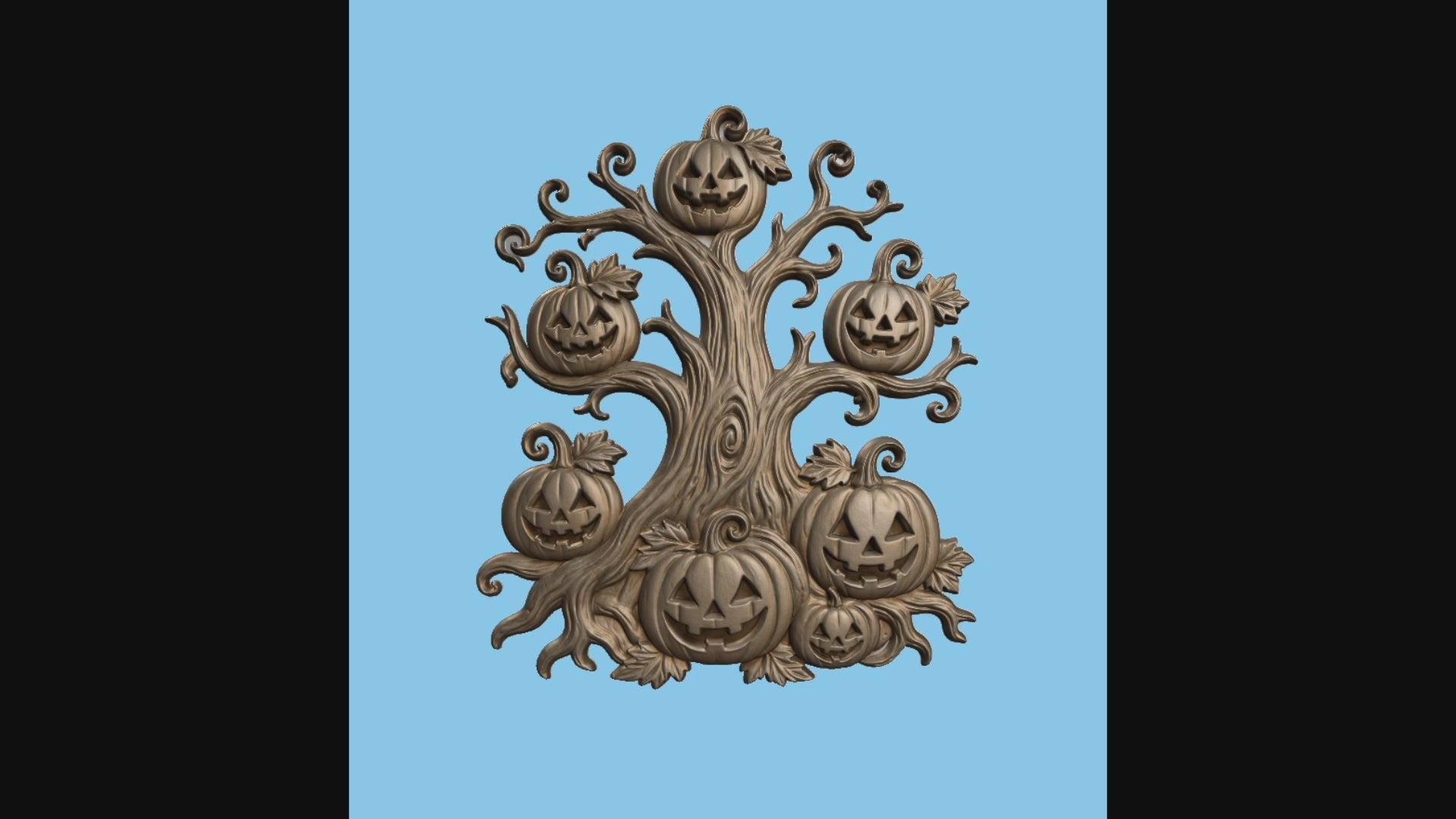 CNC & impression 3D relief arbre Halloween, citrouilles jack-o’-lantern et décor automne, fichier STL haute qualité