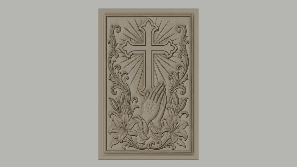 Fichier CNC & impression 3D religieuse, croix, mains en prière, lys, haute qualité relief STL