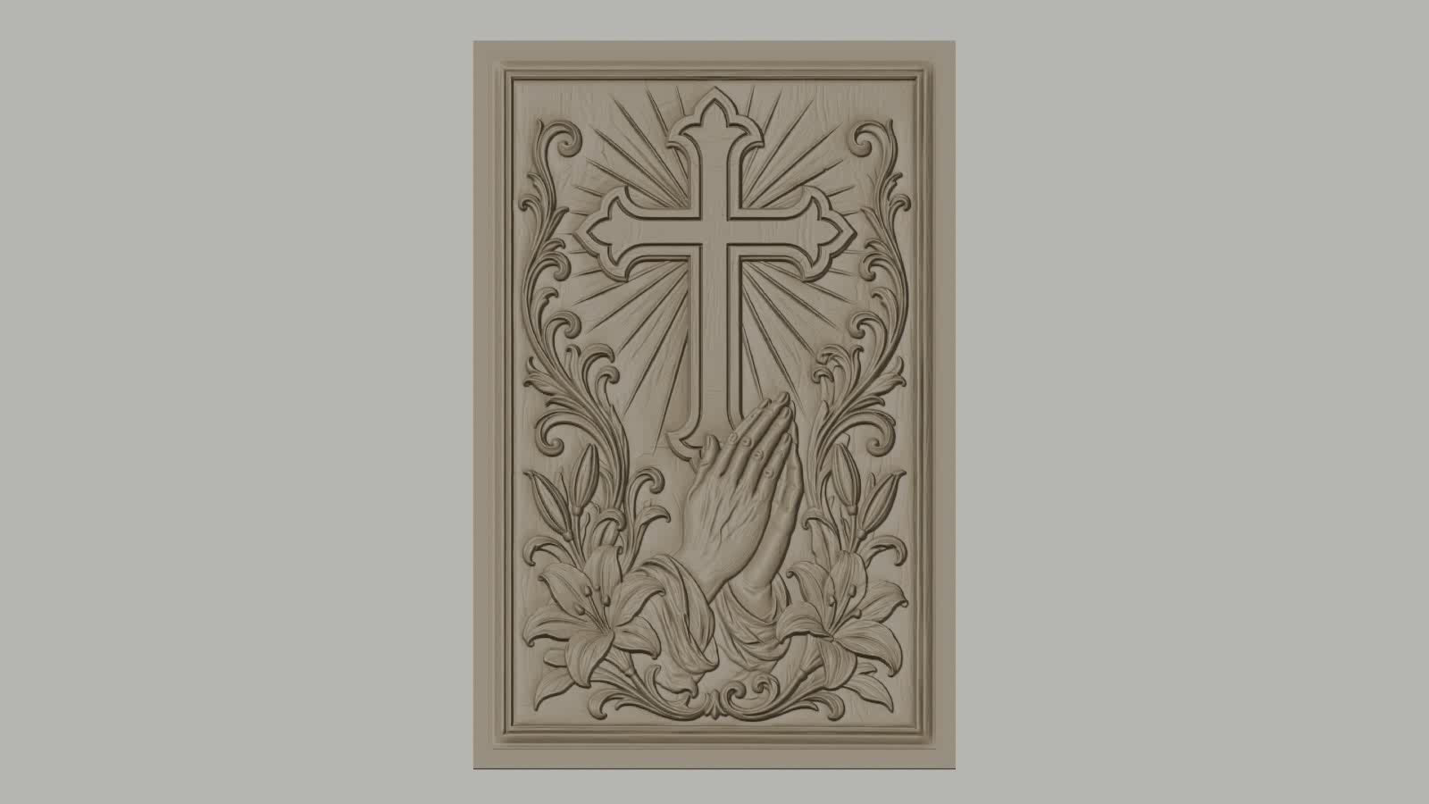 Fichier CNC & impression 3D religieuse, croix, mains en prière, lys, haute qualité relief STL