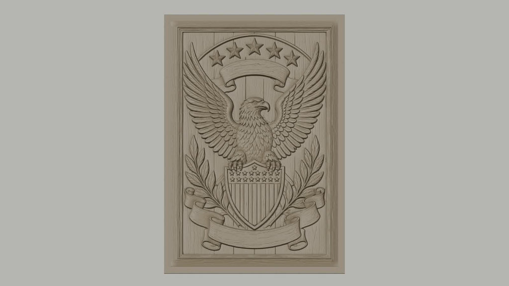 Fichier CNC & impression 3D aigle emblème, bouclier étoiles et feuilles, haute qualité relief STL