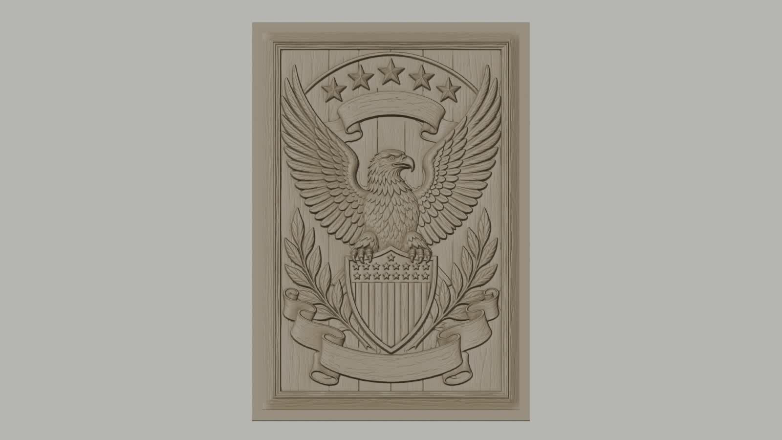 Fichier CNC & impression 3D aigle emblème, bouclier étoiles et feuilles, haute qualité relief STL