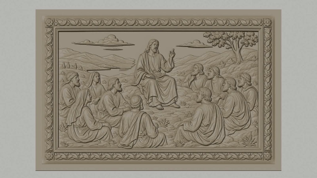 Fichier CNC & impression 3D Jésus enseignant ses disciples, scène biblique panoramique, haute qualité relief STL