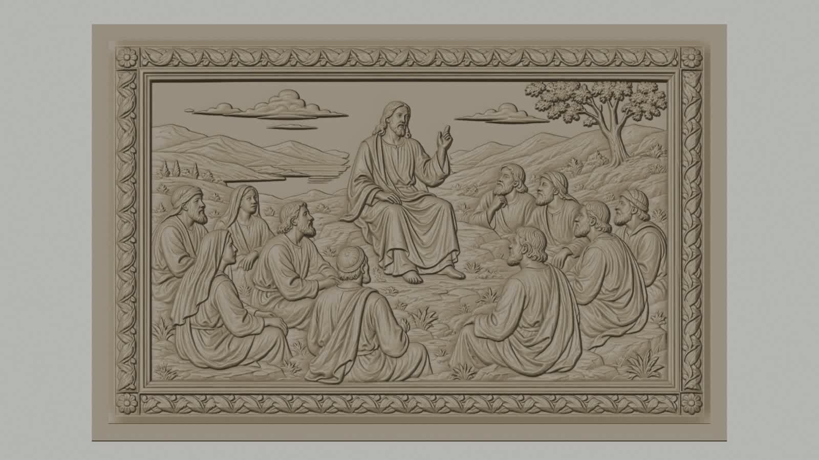 Fichier CNC & impression 3D Jésus enseignant ses disciples, scène biblique panoramique, haute qualité relief STL