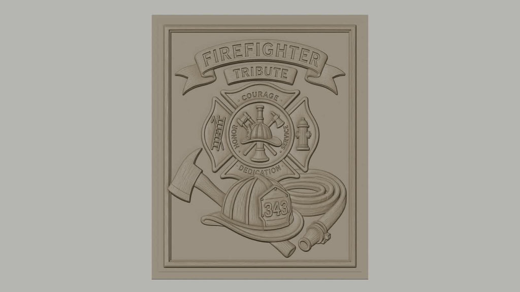 Fichier CNC & impression 3D pompiers, casque, hache, tuyau d'incendie, écusson hommage, haute qualité relief STL