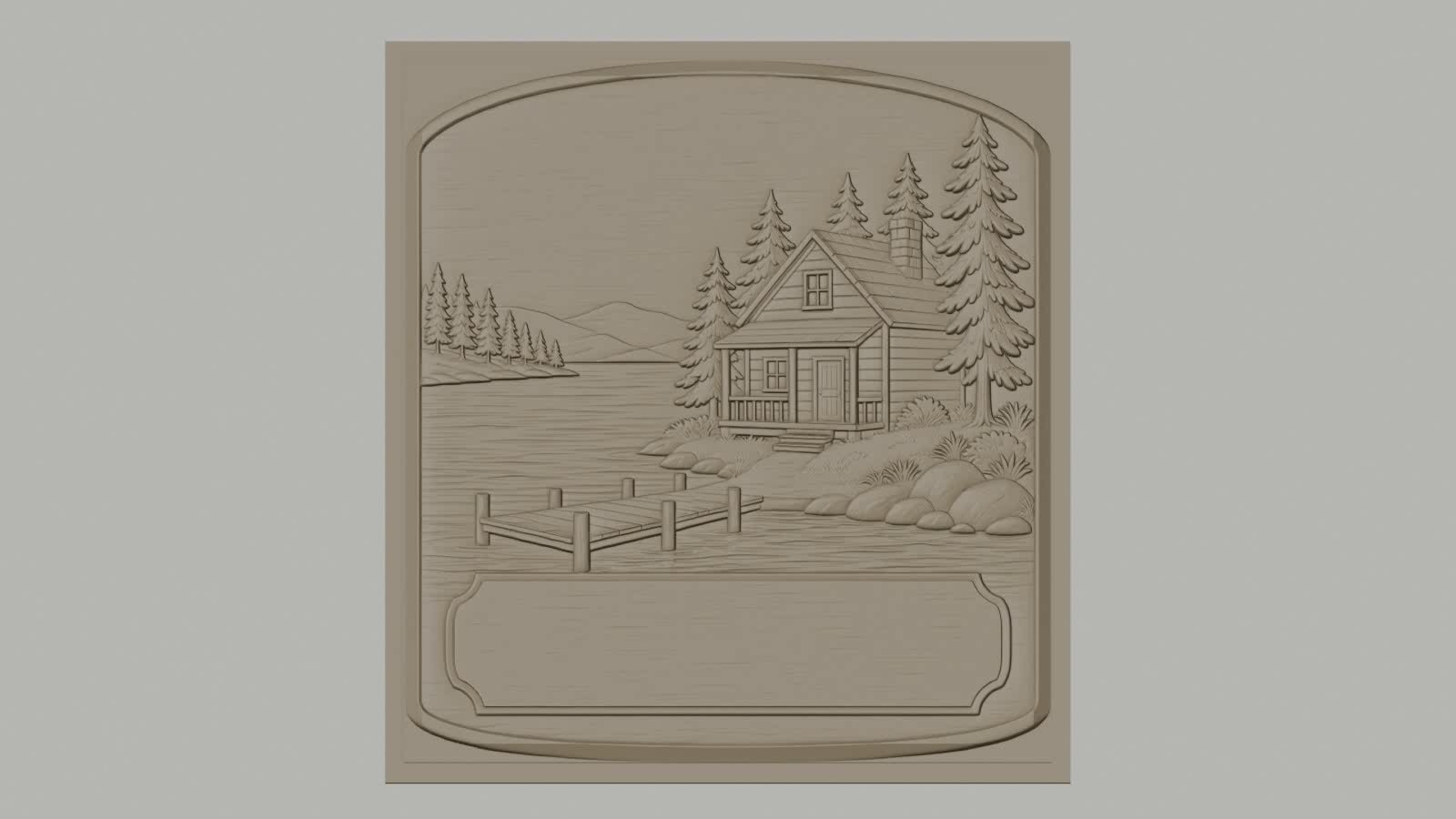 Fichier CNC & impression 3D chalet lac, ponton, arbres et rochers, haute qualité relief STL