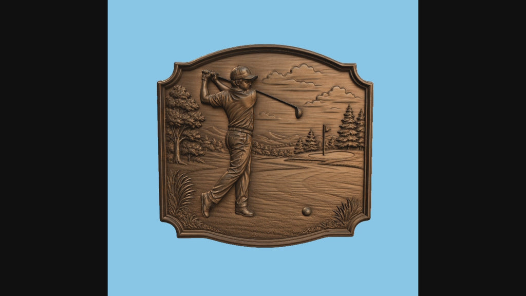 Relief golf golfeur en swing, CNC & impression 3D, fichier STL pour gravure bois, STL de très haute qualité