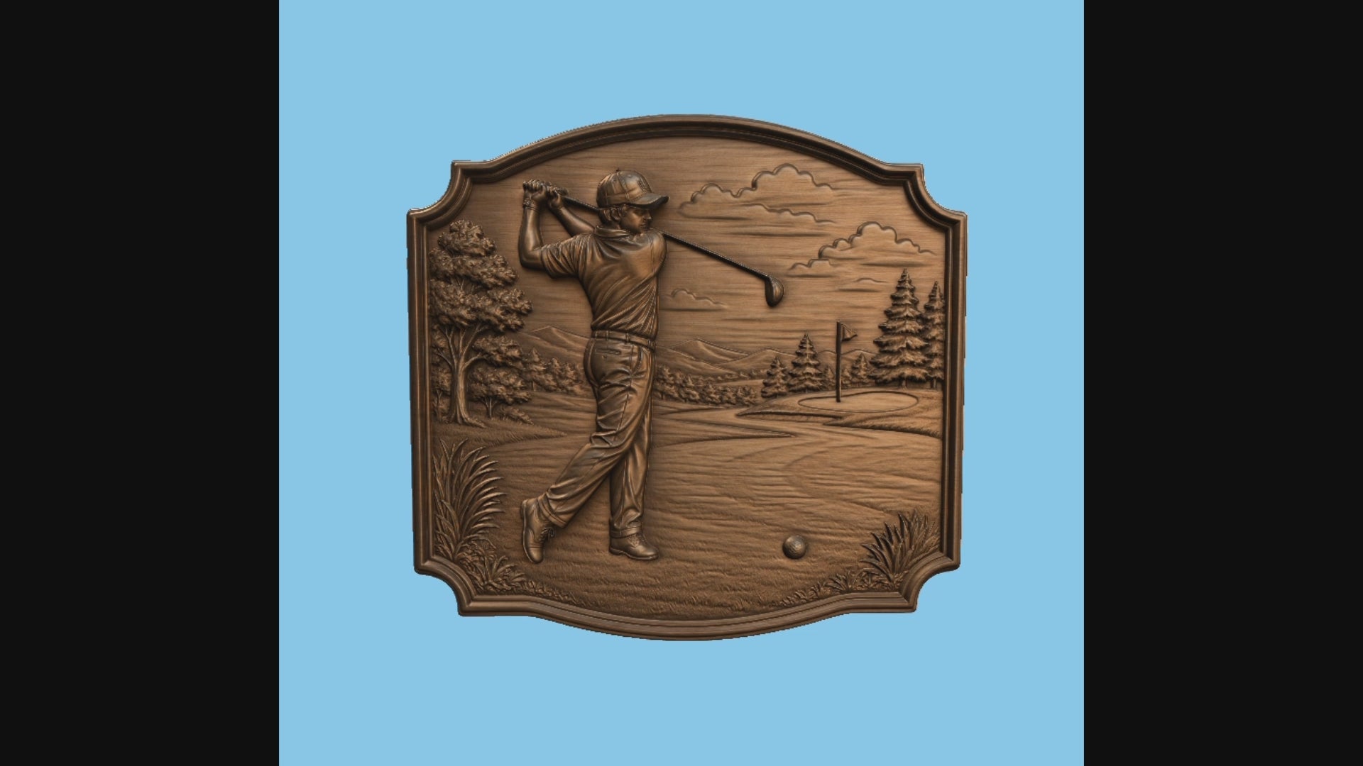 Relief golf golfeur en swing, CNC & impression 3D, fichier STL pour gravure bois, STL de très haute qualité