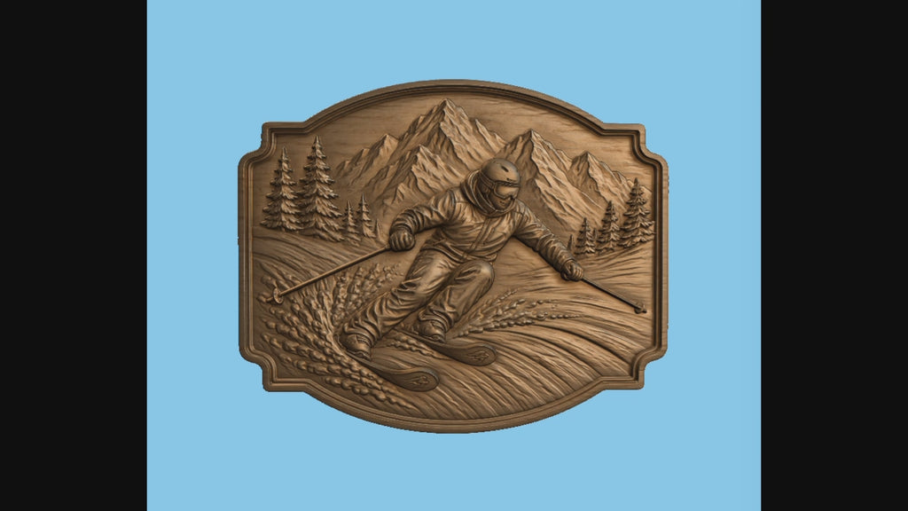 CNC & impression 3D relief skieur alpin en montagne, déco chalet ski, STL très haute qualité