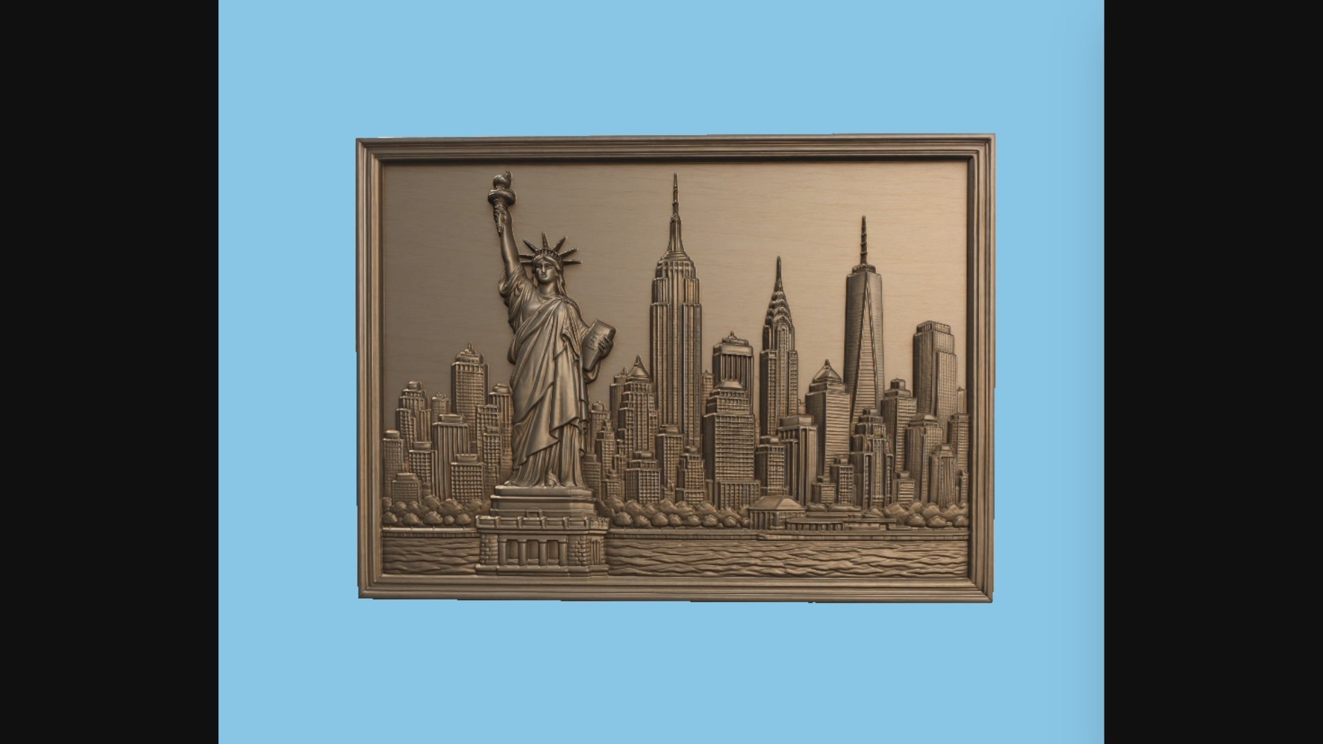 CNC & impression 3D relief New York skyline, Statue de la Liberté, gratte-ciel, sculpture bois fichier STL haute qualité