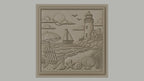 Fichier CNC & impression 3D scène de plage, phare voilier coquillages et chaise, haute qualité relief STL