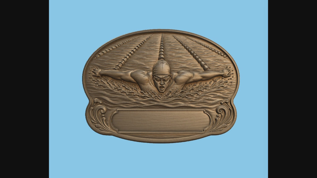 Relief natation nageur avec plaque personnalisable, CNC & impression 3D, fichier STL de très haute qualité
