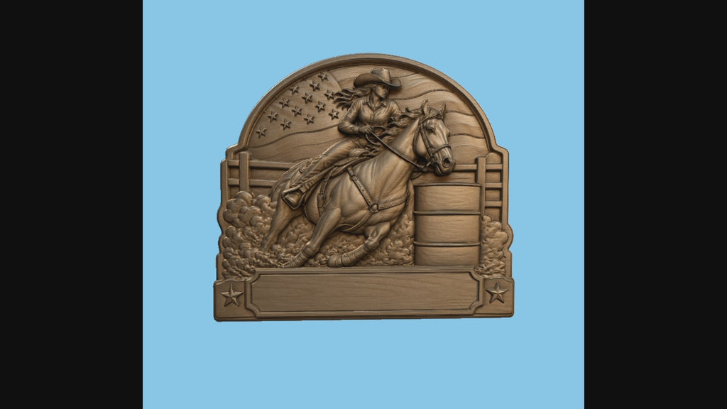 CNC & impression 3D relief cowgirl barrel racing à personnaliser, cheval western, STL très haute qualité