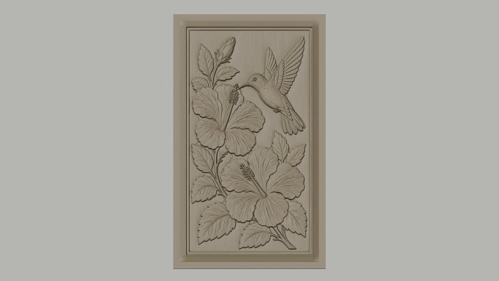 Fichier CNC & impression 3D colibri et fleurs d'hibiscus, feuilles détaillées haute qualité relief STL