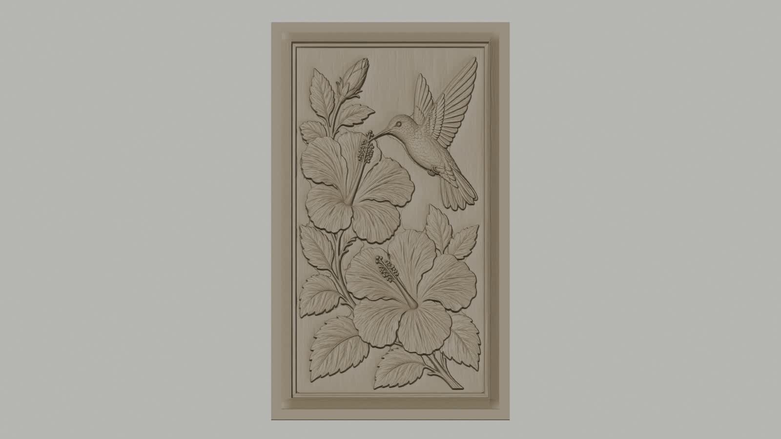 Fichier CNC & impression 3D colibri et fleurs d'hibiscus, feuilles détaillées haute qualité relief STL