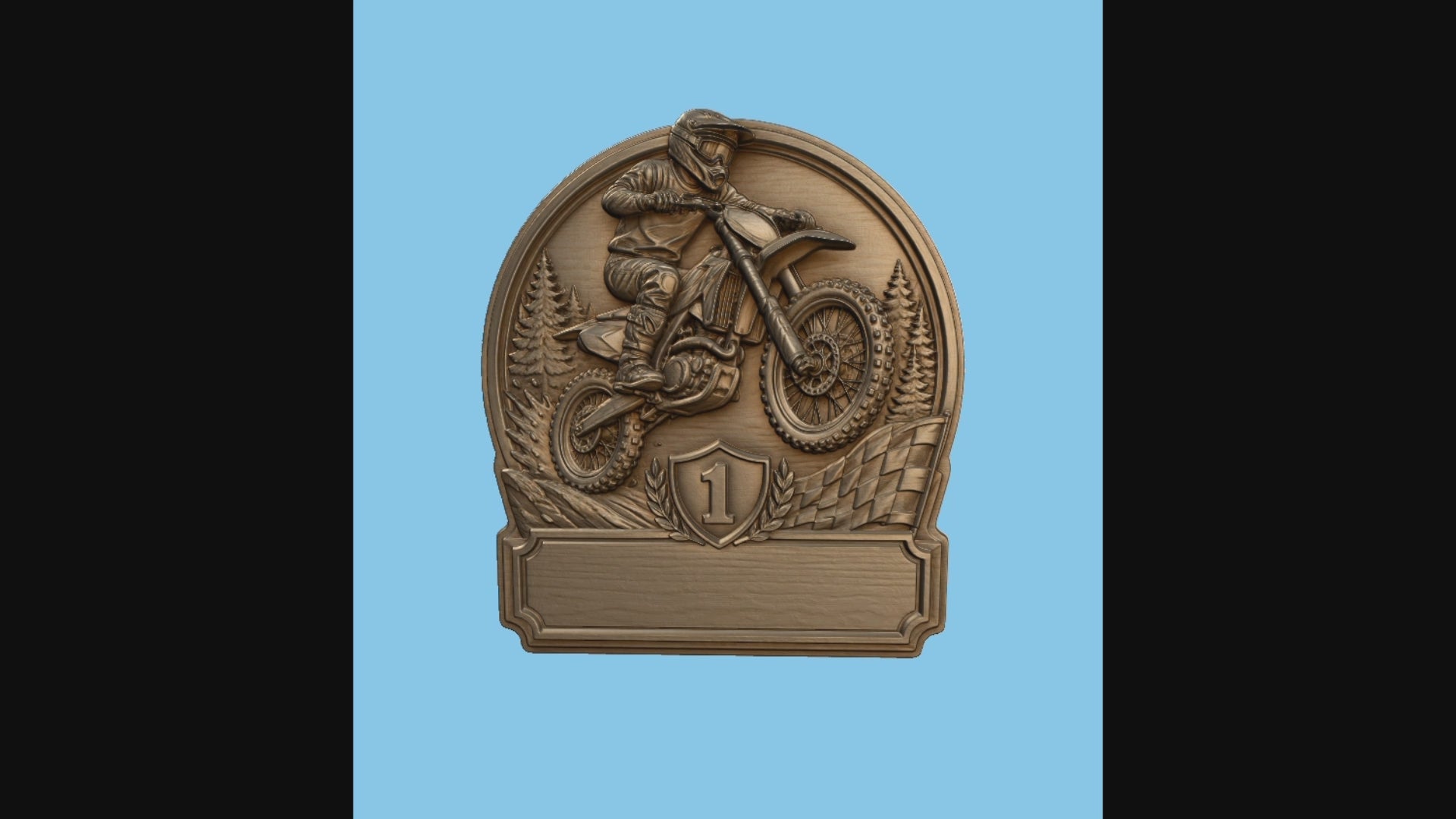 CNC & impression 3D trophée motocross avec moto cross, numéro 1 et plaque à personnaliser, fichier STL très haute qualité
