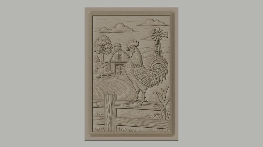 Fichier CNC & impression 3D coq à la ferme, moulin à vent et bâtiment agricole, haute qualité relief STL