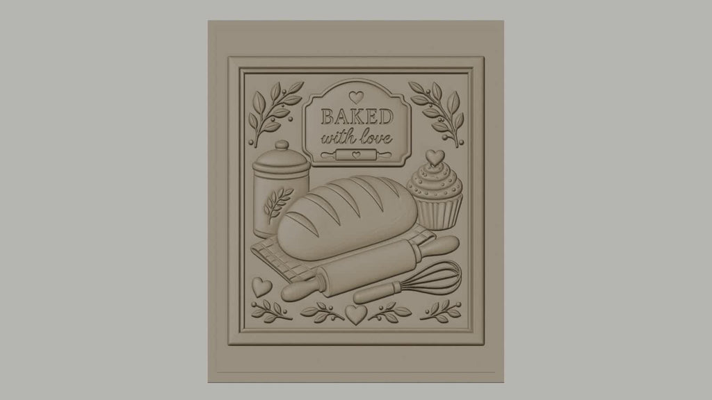 Fichier CNC & impression 3D thème boulangerie, pain, cupcake, rouleau à pâtisserie, fouet, haute qualité relief STL