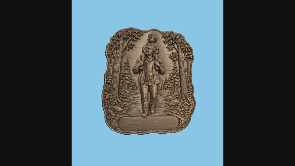 CNC & impression 3D père et enfant en forêt, relief bois fête des pères à personnaliser, fichier STL