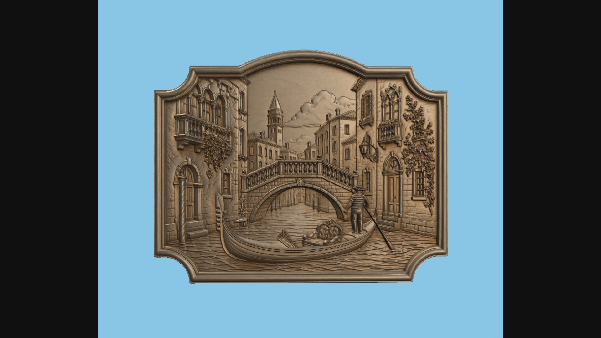 Fichier CNC & impression 3D bas-relief Venise gondole, décor mural canal italien, modèle 3D STL très haute qualité
