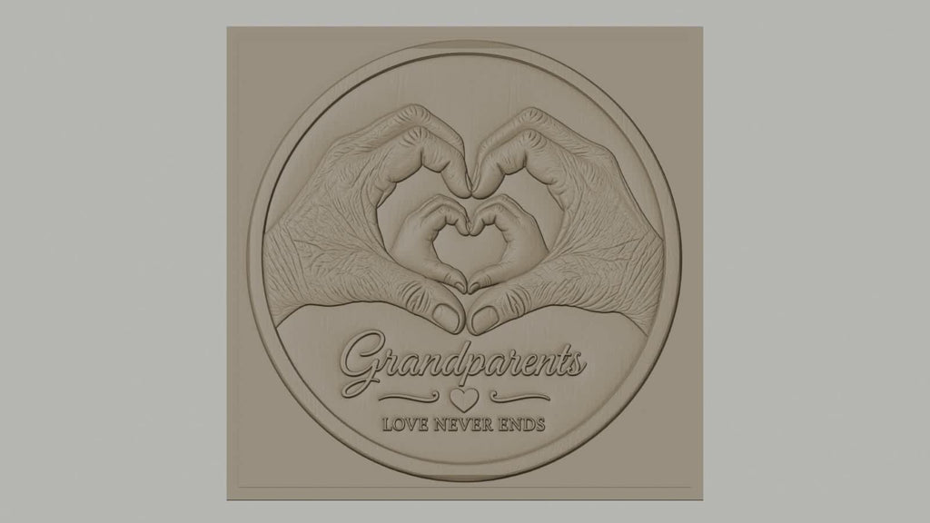 Fichier CNC & impression 3D Grandparents, mains formant coeur, texte love never ends, haute qualité relief STL