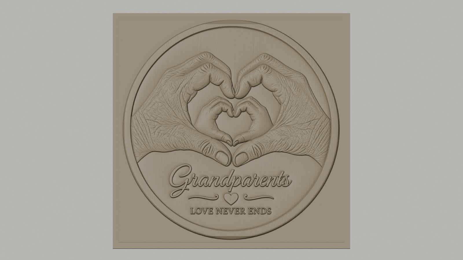 Fichier CNC & impression 3D Grandparents, mains formant coeur, texte love never ends, haute qualité relief STL