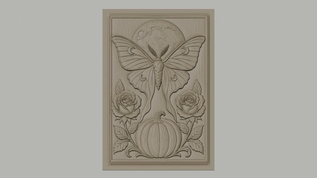 Fichier CNC & impression 3D papillon de nuit, lune, citrouille et roses, haute qualité relief STL