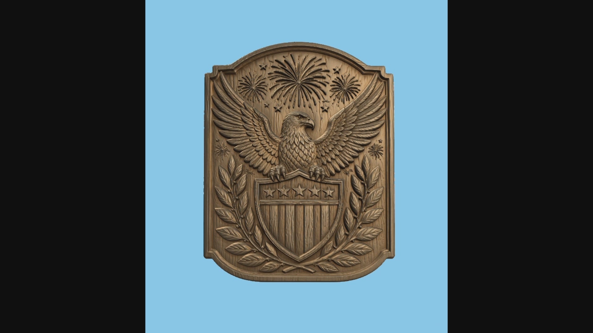 CNC & impression 3D relief aigle américain, blason USA, étoiles et feux d’artifice, sculpture bois fichier STL haute qualité